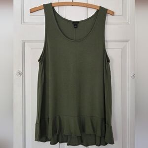 Ann Taylor Olive Green Ruffle-Hem Tank